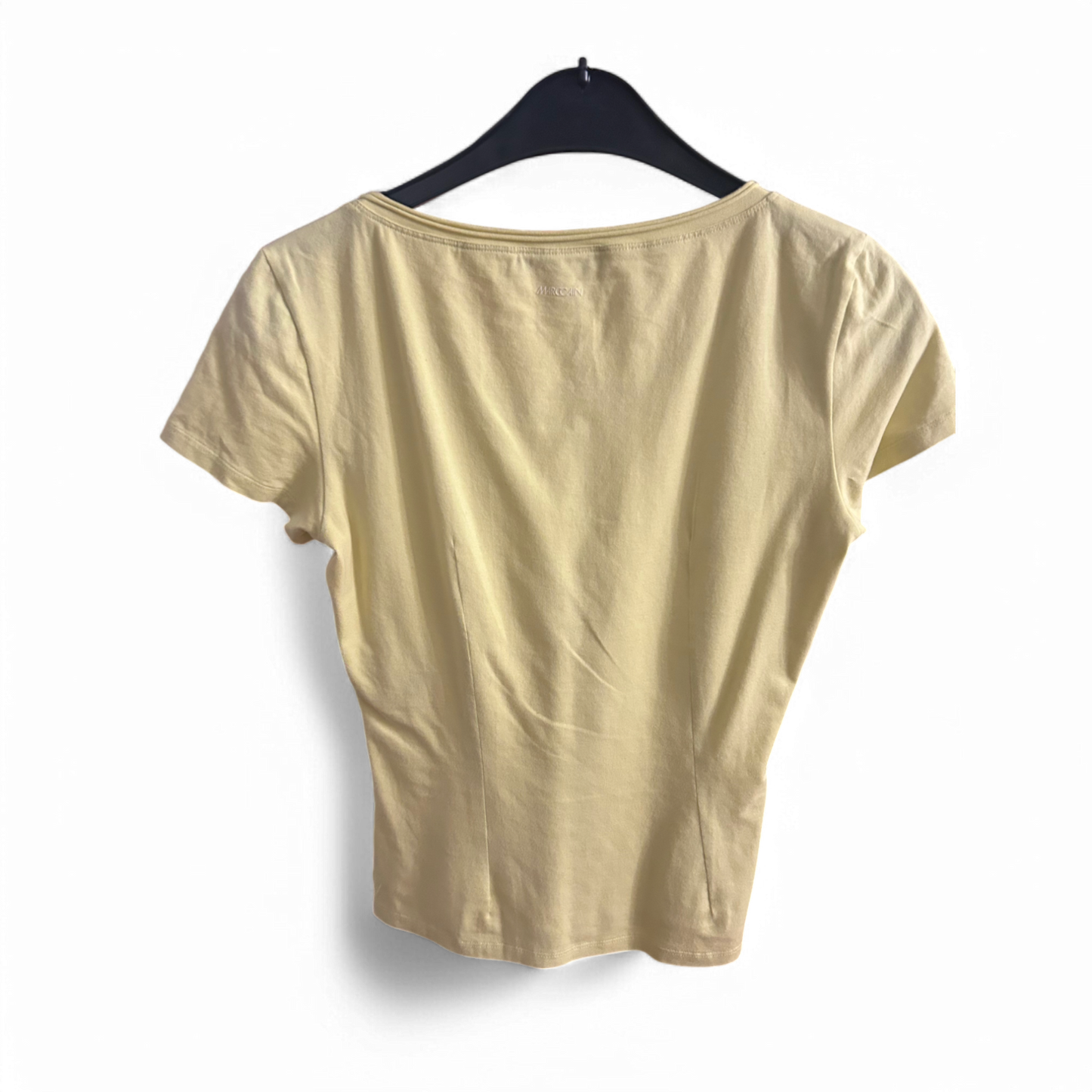 Marc Cain T Shirt Damen Oberteil Gr. M Gelbgrün Baumwolle Stretch Guter Zustand