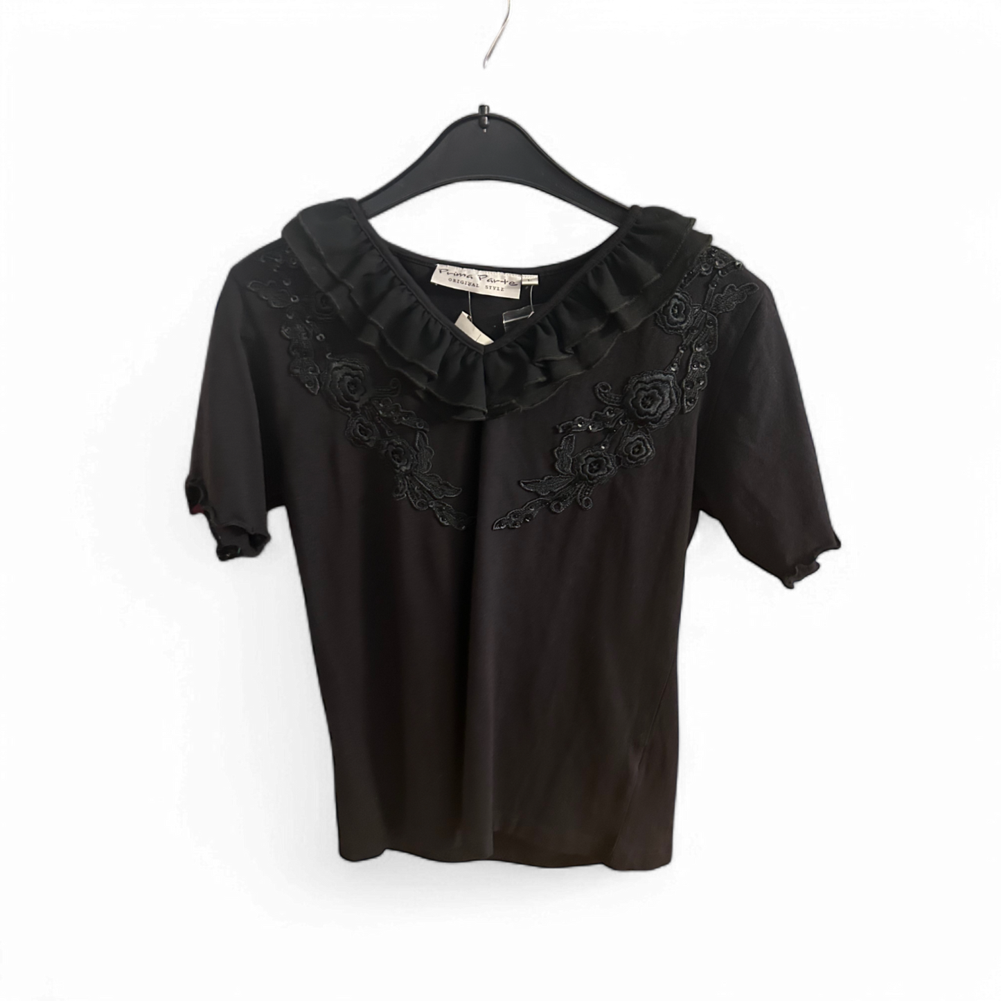 🖤 Prima Parte Shirt L Schwarz - Rüschenkragen 🖤