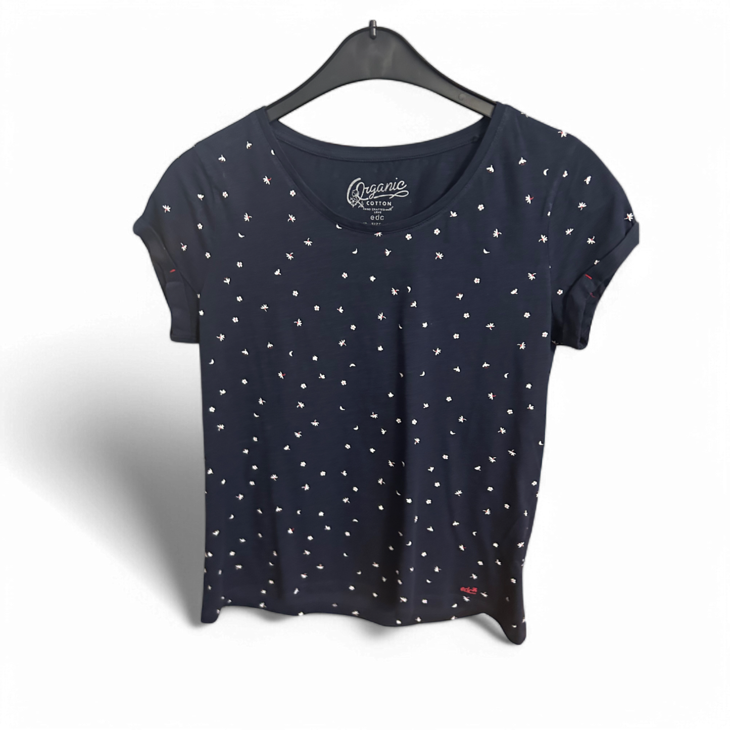 🌱 edc T-Shirt Damen L – Navy mit Mini-Stick – Organic Cotton 🌟