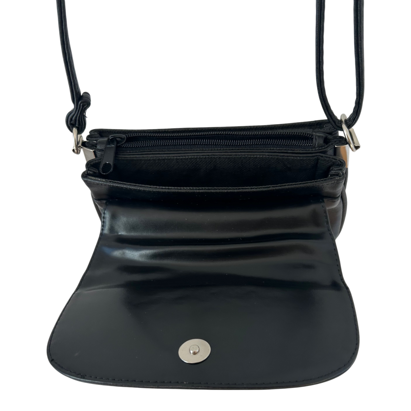 Schwarze Schultertasche Damen Kunstleder Tasche 20x15x8 cm viele Faecher Alltag