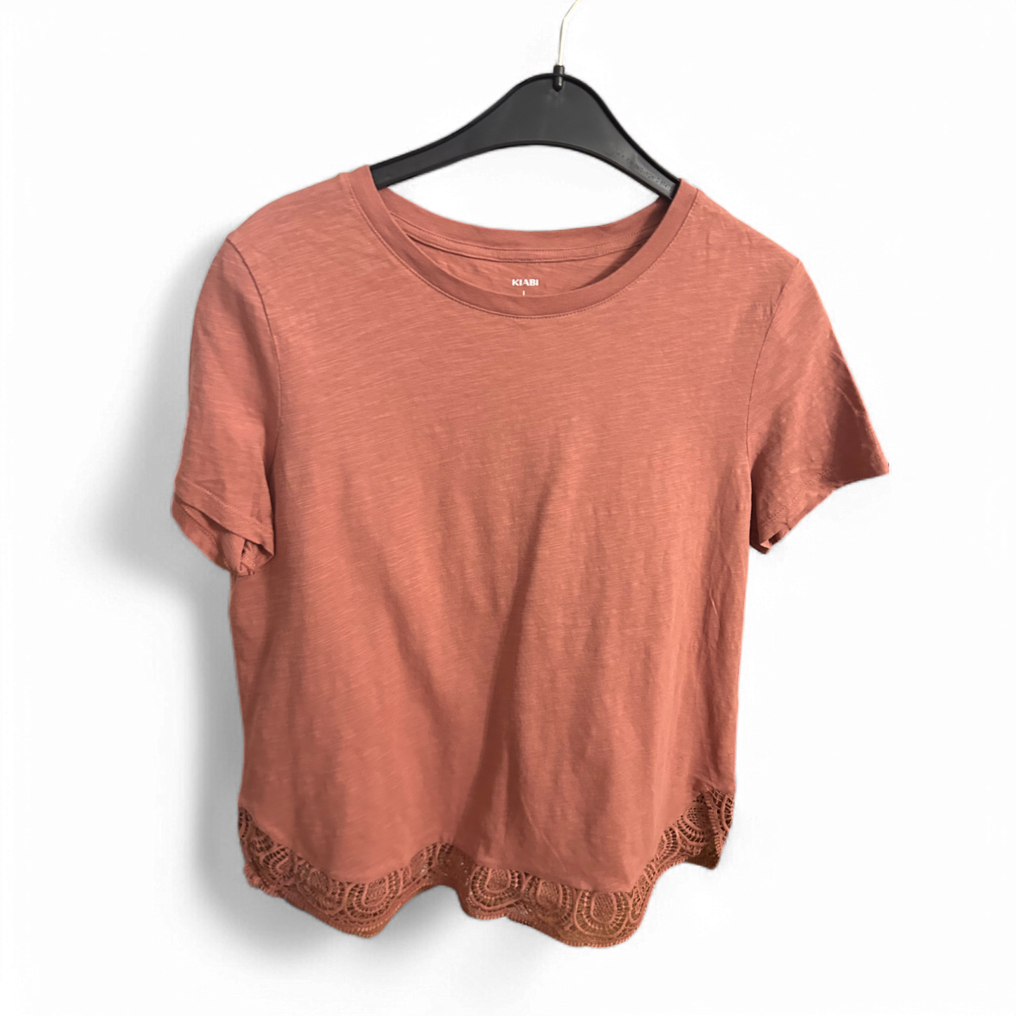 🌸 KIABI T-Shirt Damen L Rosa – Häkelspitze Saum – Top Zustand 🌸