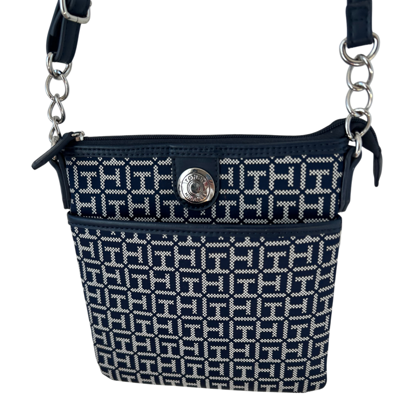 Tommy Hilfiger Crossbody Tasche Blau Weiss Logo Muster Umhängetasche klein Damen