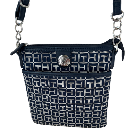 Tommy Hilfiger Crossbody Tasche Blau Weiss Logo Muster Umhängetasche klein Damen