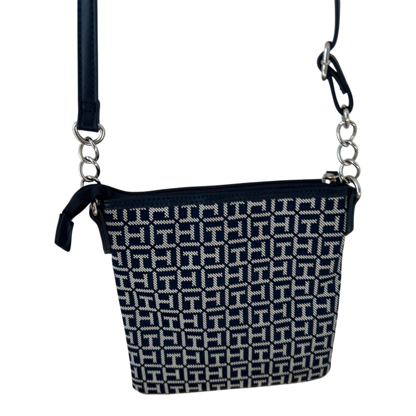 Tommy Hilfiger Crossbody Tasche Blau Weiss Logo Muster Umhängetasche klein Damen