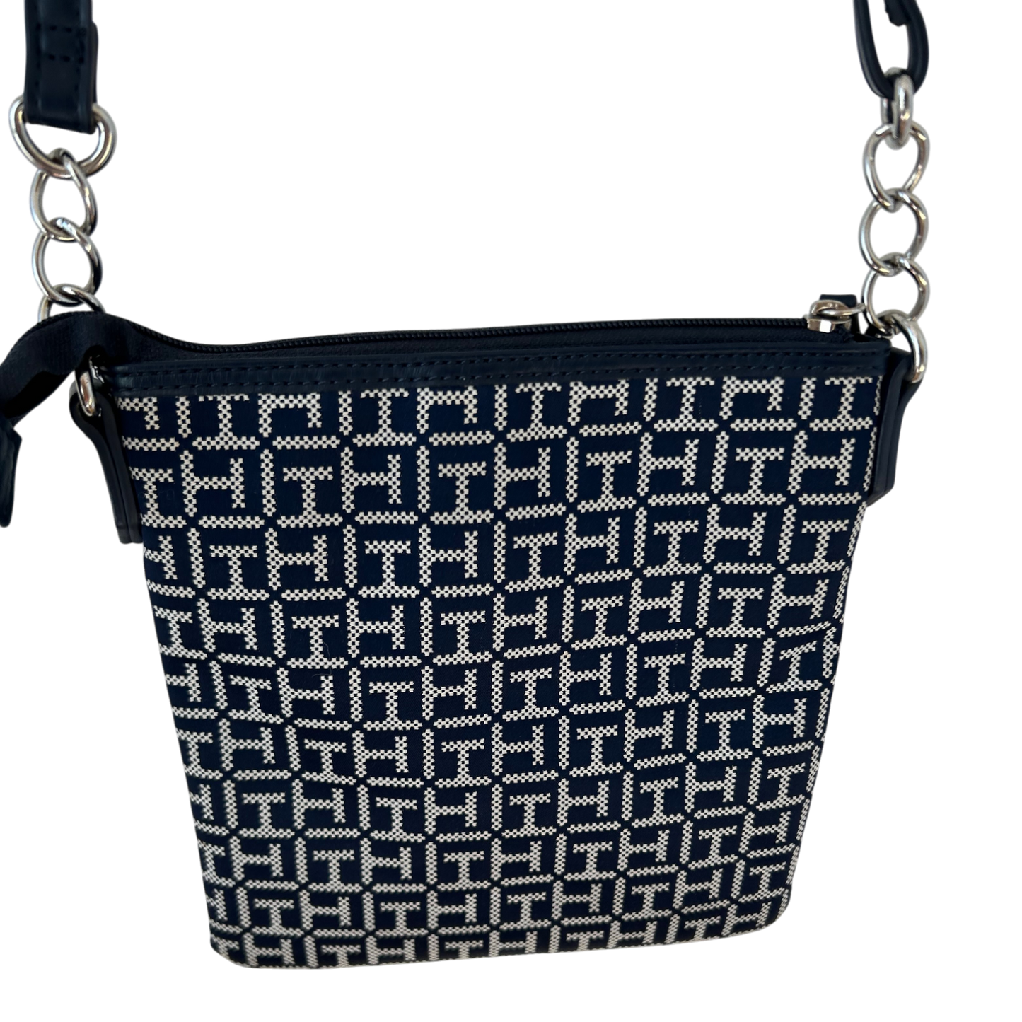 Tommy Hilfiger Crossbody Tasche Blau Weiss Logo Muster Umhängetasche klein Damen