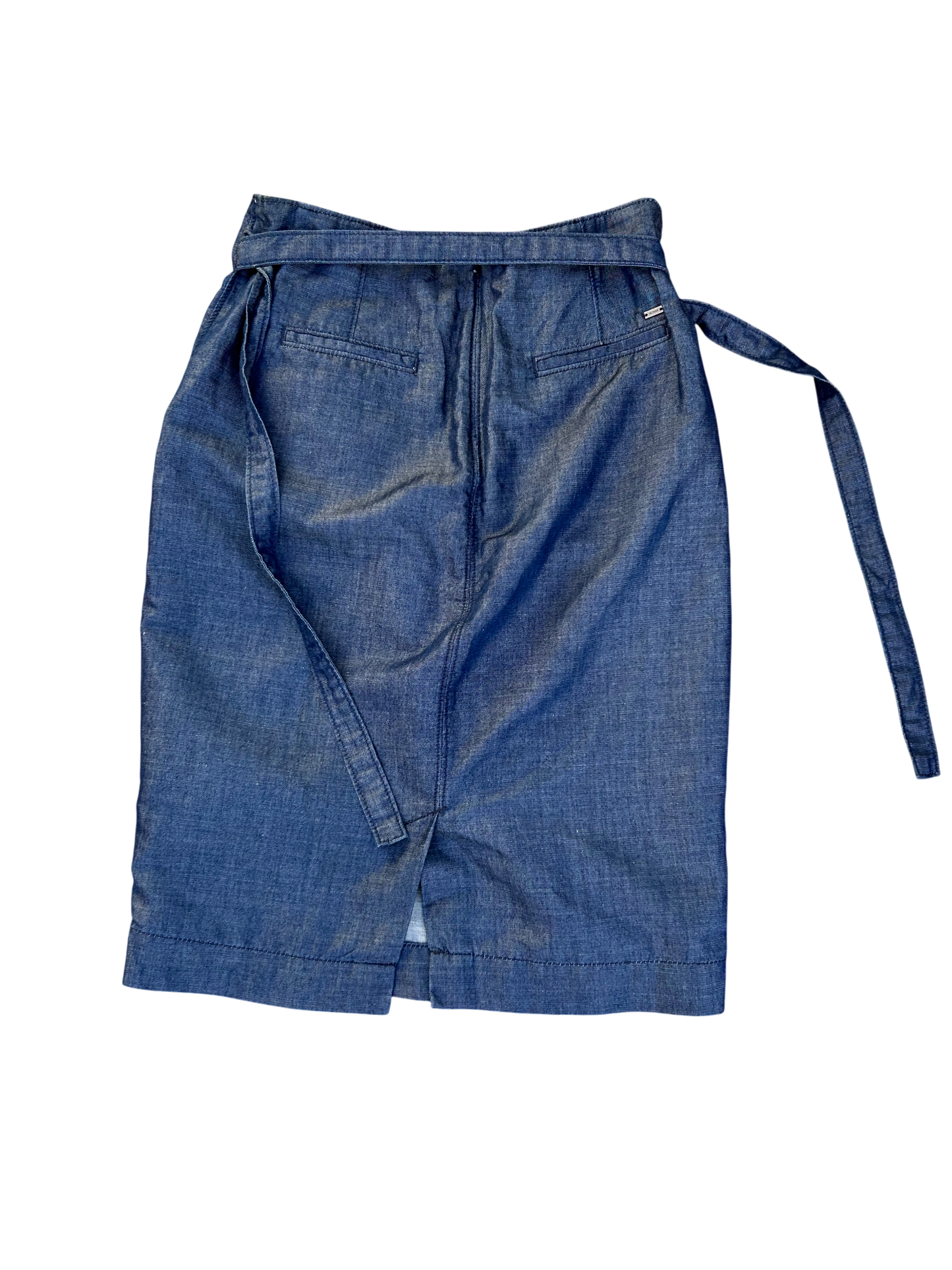 Tommy Hilfiger Damen Jeansrock Blau Gr 36 Baumwolle Leinen Lyocell Bindegürtel Knielang