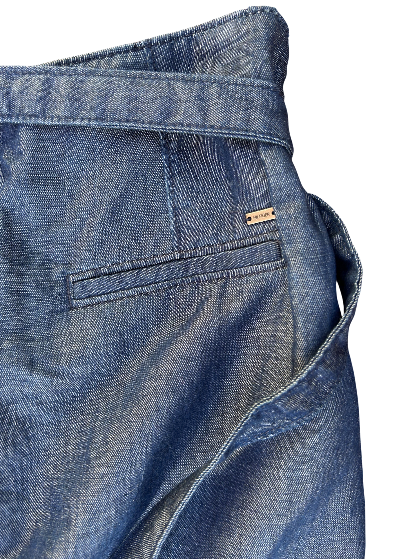 Tommy Hilfiger Damen Jeansrock Blau Gr 36 Baumwolle Leinen Lyocell Bindegürtel Knielang