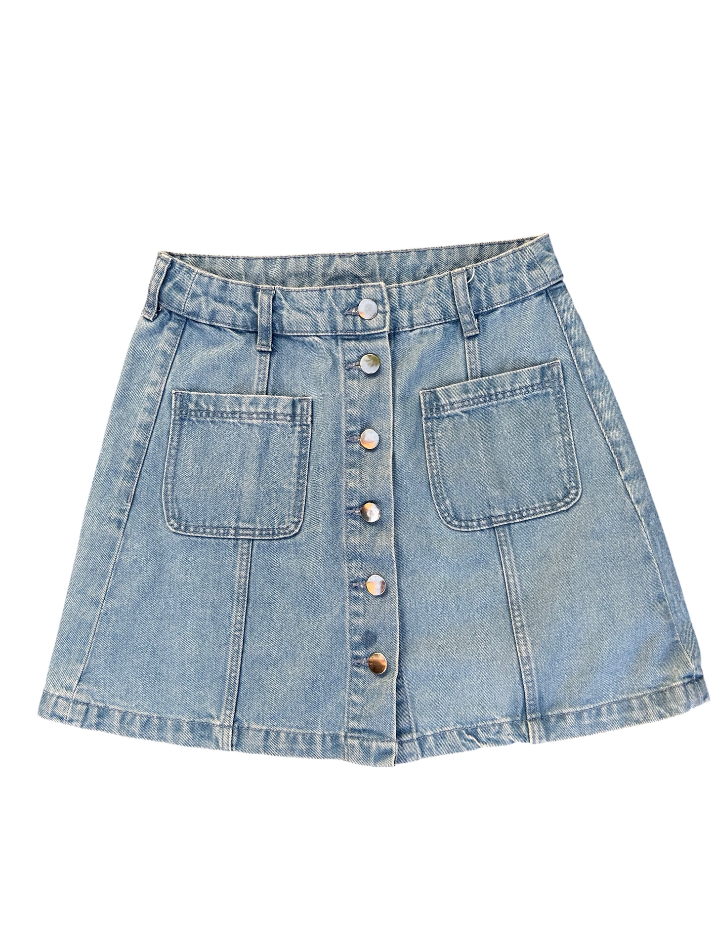 H&M Jeansrock Damen Gr 36 Denim Mini mit Taschen Knopfleiste blau Sommer Casual