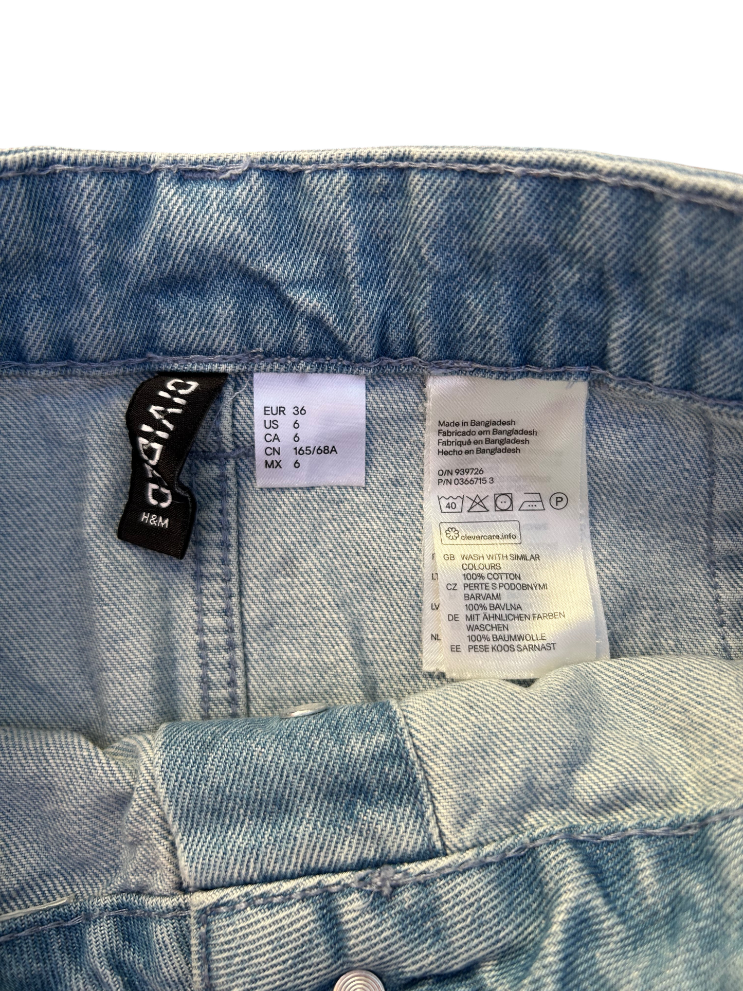 H&M Jeansrock Damen Gr 36 Denim Mini mit Taschen Knopfleiste blau Sommer Casual