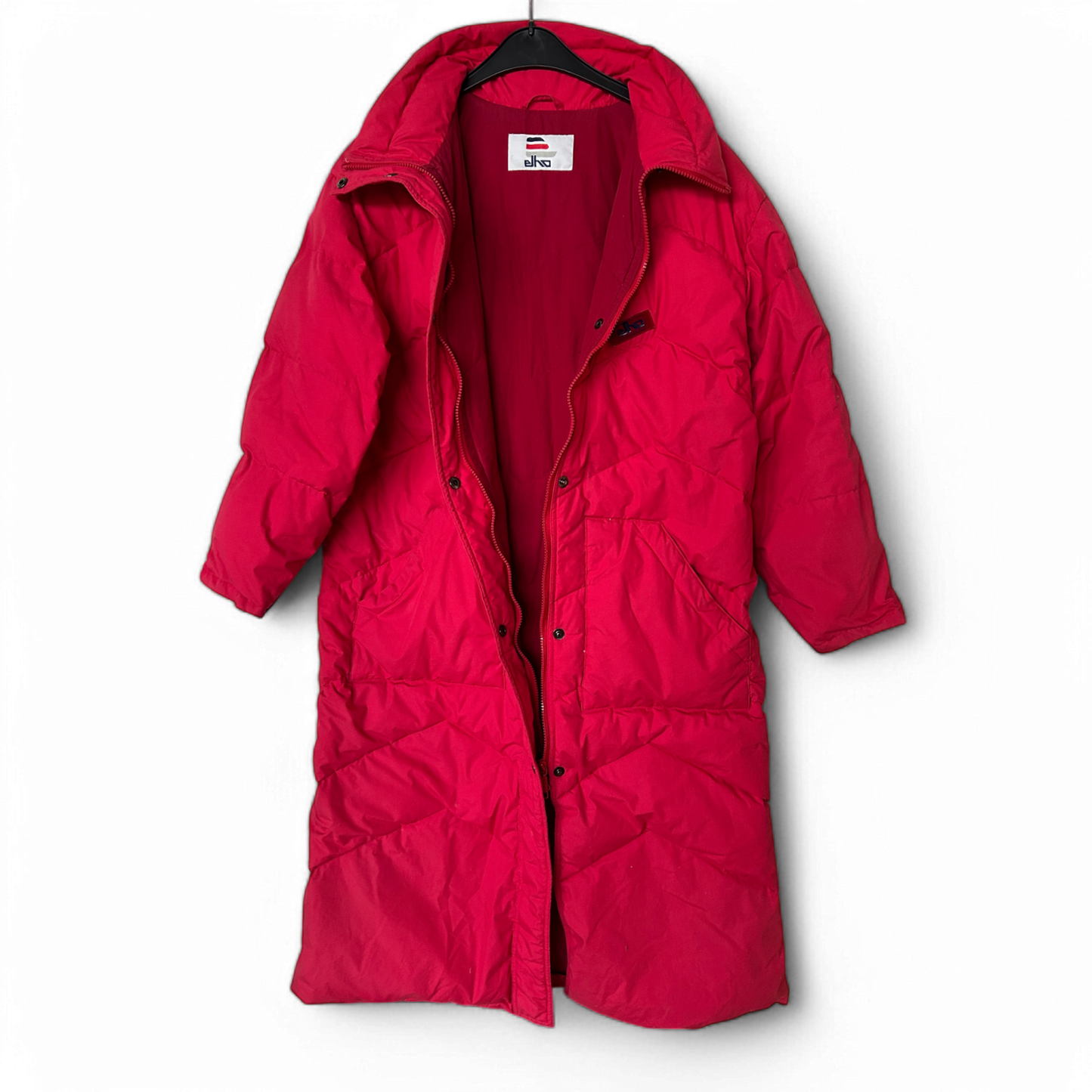 Elho Vintage Daunenmantel Damen Gr 40 Rot Wintermantel Steppmantel Lang 90s Retro