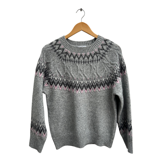 Gina Benotti Pullover Damen Gr S Grau Norwegermuster Winter Strick klassisch elegant