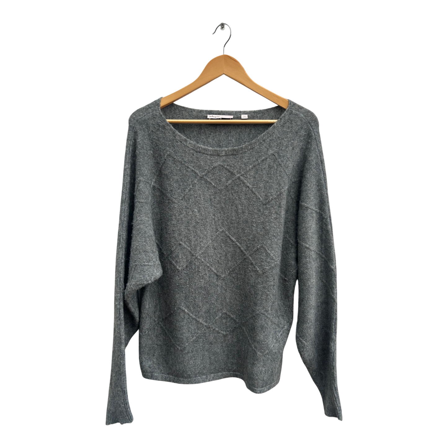 Adagio Pullover Damen Gr 40 Grau Kaschmir Mix Wolle Stretch Fledermausärmel Elegant