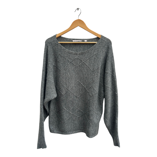 Adagio Pullover Damen Gr 40 Grau Kaschmir Mix Wolle Stretch Fledermausärmel Elegant