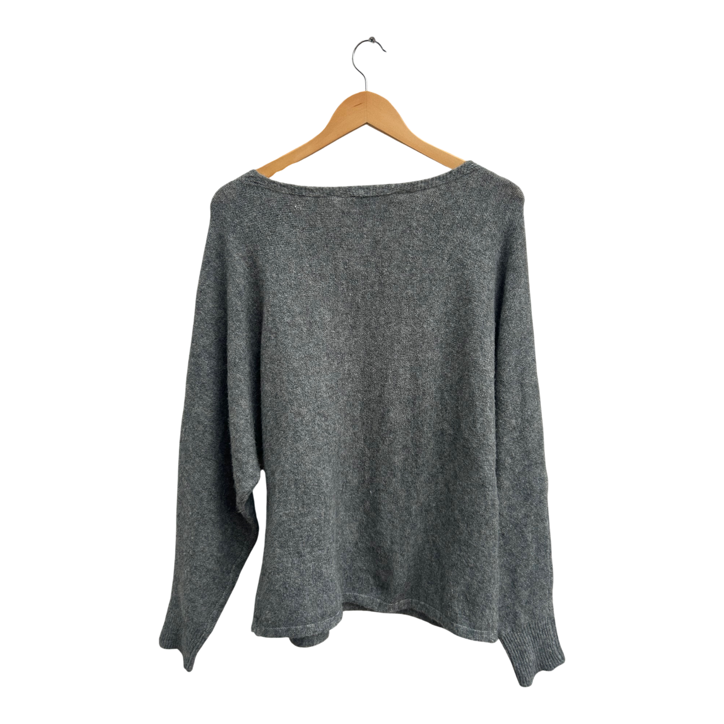 Adagio Pullover Damen Gr 40 Grau Kaschmir Mix Wolle Stretch Fledermausärmel Elegant