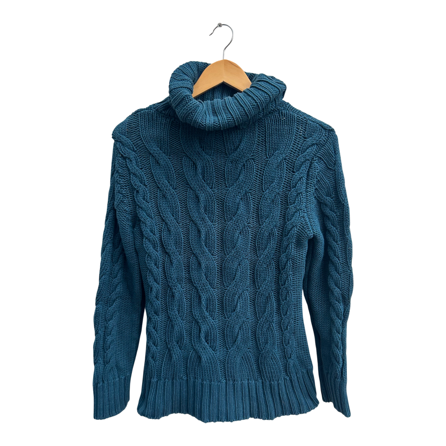 Marc O Polo Pullover Damen Gr L Petrol Rollkragen Zopfmuster Baumwolle klassisch elegant