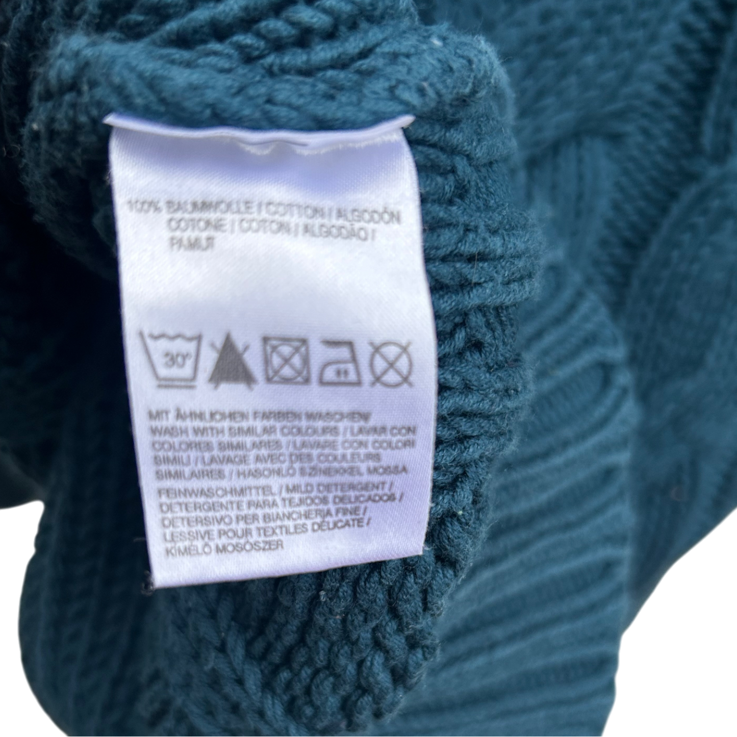 Marc O Polo Pullover Damen Gr L Petrol Rollkragen Zopfmuster Baumwolle klassisch elegant