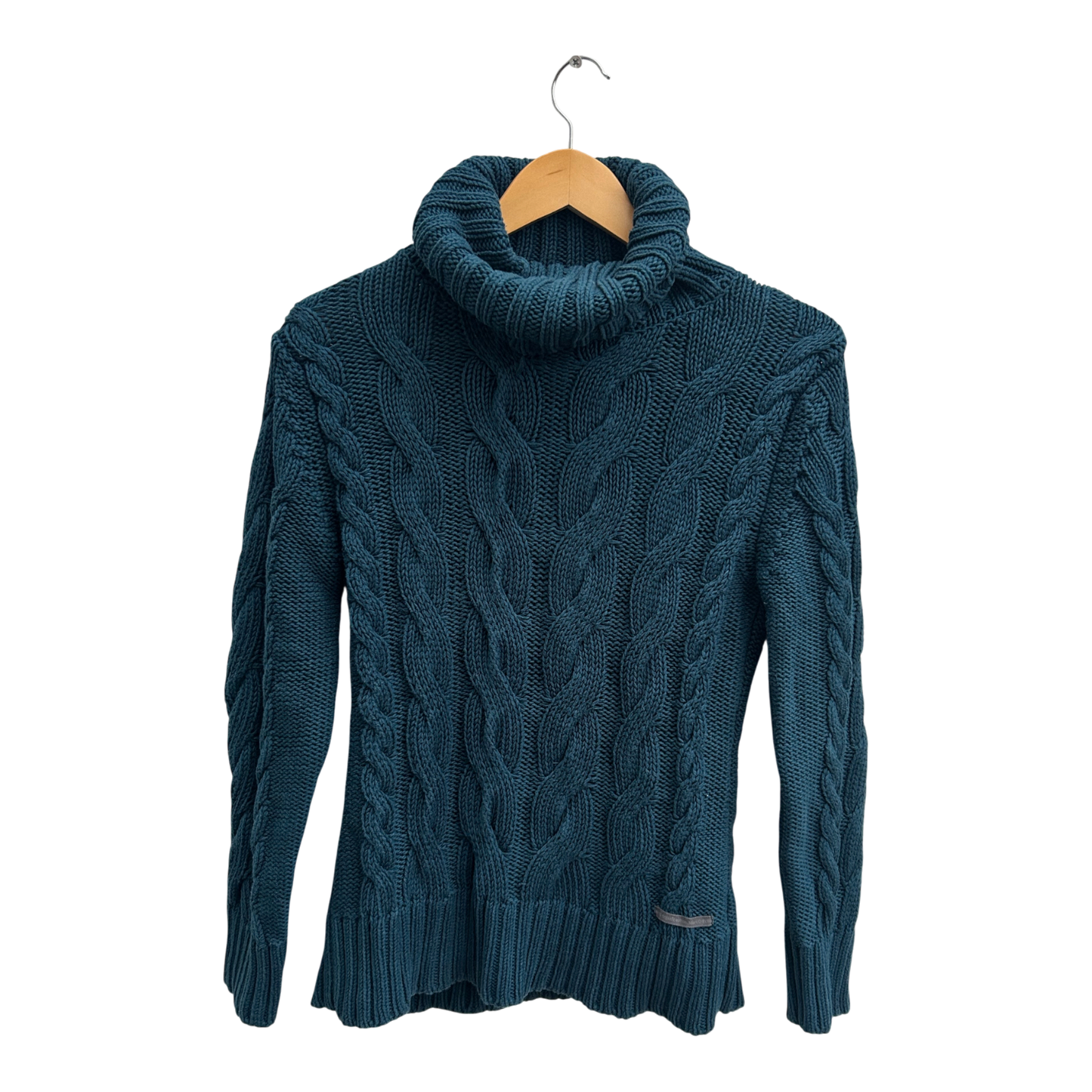 Marc O Polo Pullover Damen Gr L Petrol Rollkragen Zopfmuster Baumwolle klassisch elegant