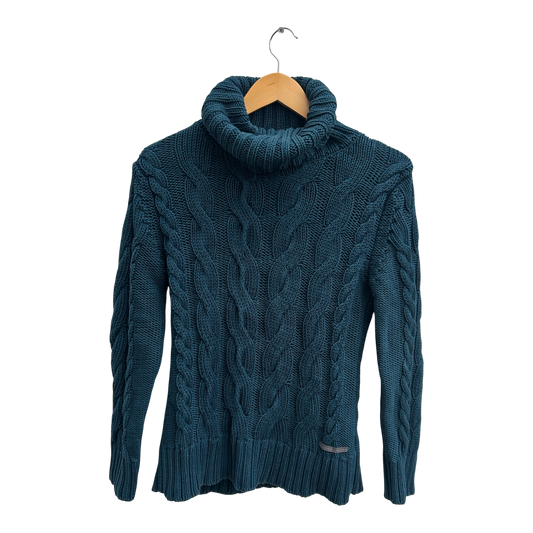 Marc O Polo Pullover Damen Gr L Petrol Rollkragen Zopfmuster Baumwolle klassisch elegant