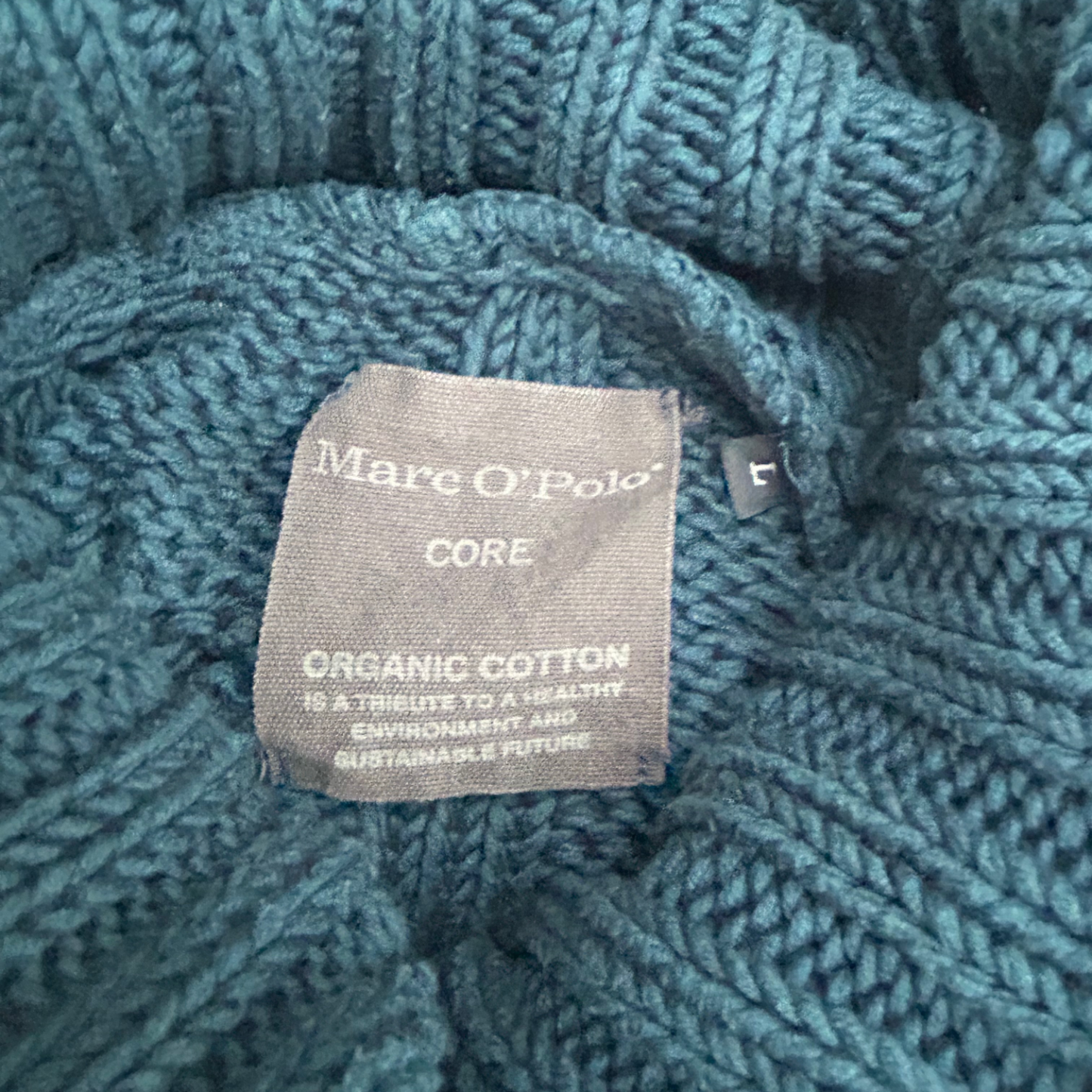 Marc O Polo Pullover Damen Gr L Petrol Rollkragen Zopfmuster Baumwolle klassisch elegant