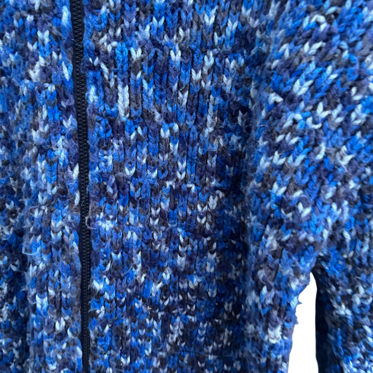 Handgestrickte Strickjacke Damen Blau Meliert Reißverschluss Wollmix Warm Gr 42 44