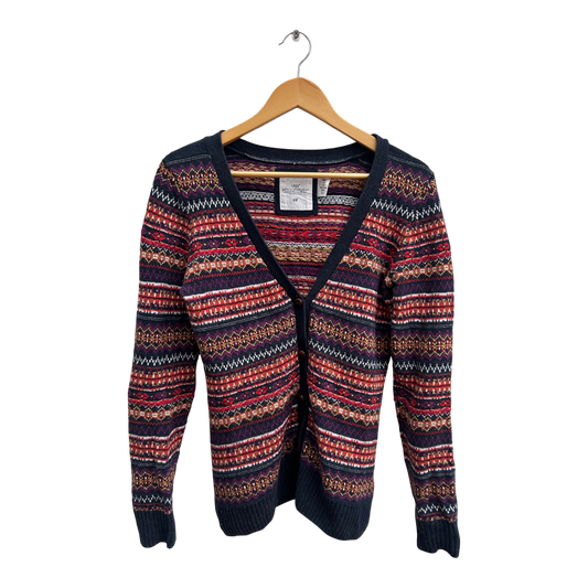 H&M Strickjacke Damen Gr S Multicolor Fair Isle Muster Knöpfe Wolle Angora Mix