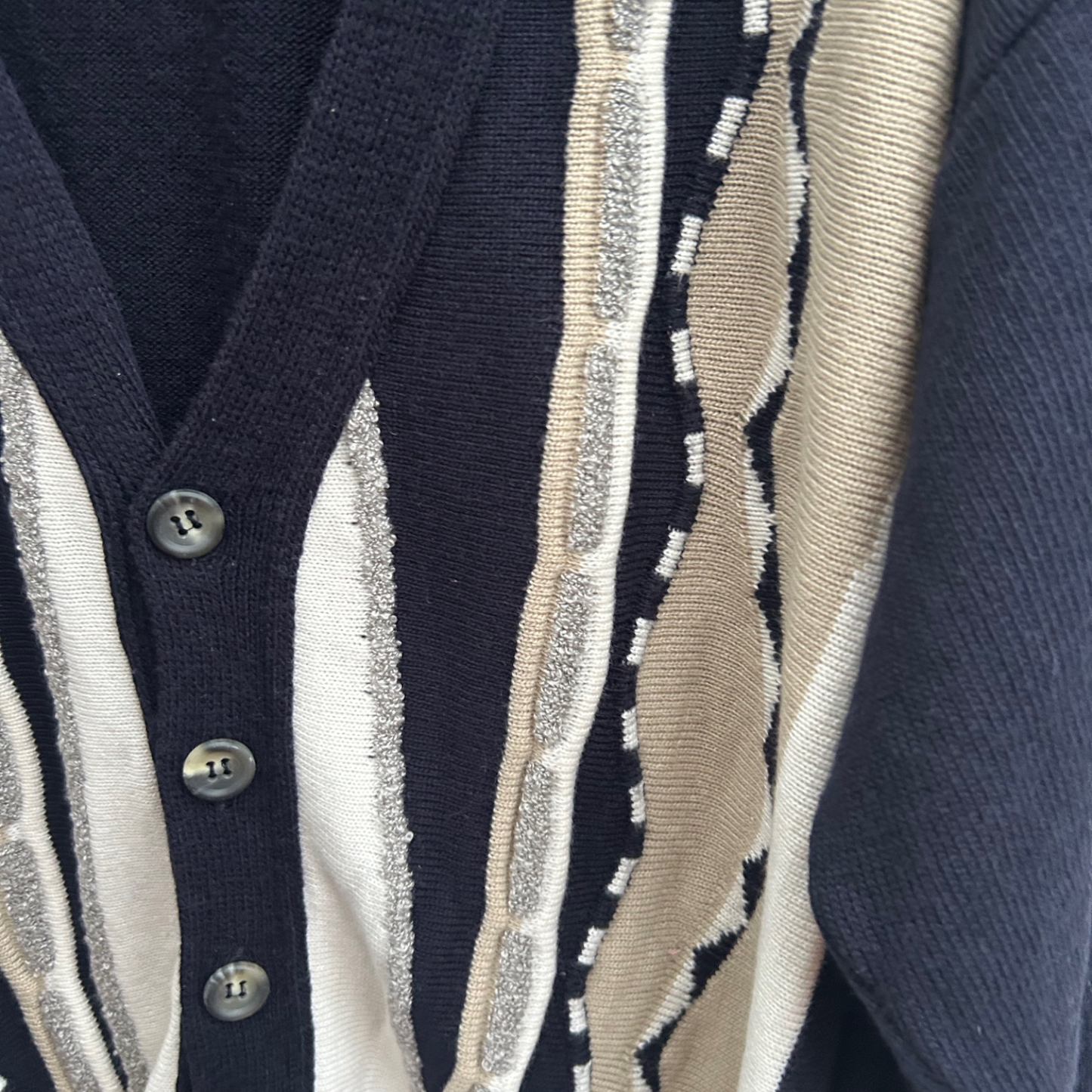 St Clou Strickjacke Herren Gr 52 L Schwarz Beige Vintage Retro Cardigan Wolle Mix