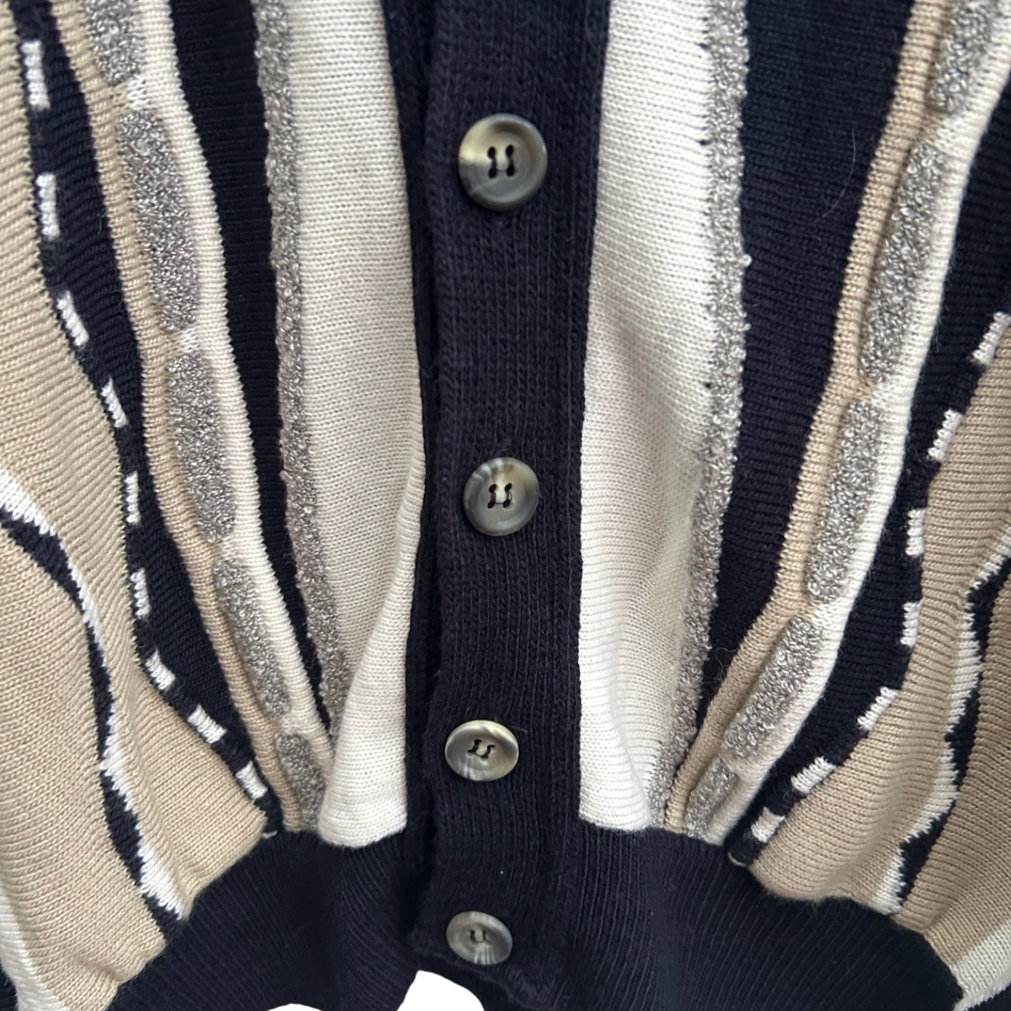 St Clou Strickjacke Herren Gr 52 L Schwarz Beige Vintage Retro Cardigan Wolle Mix