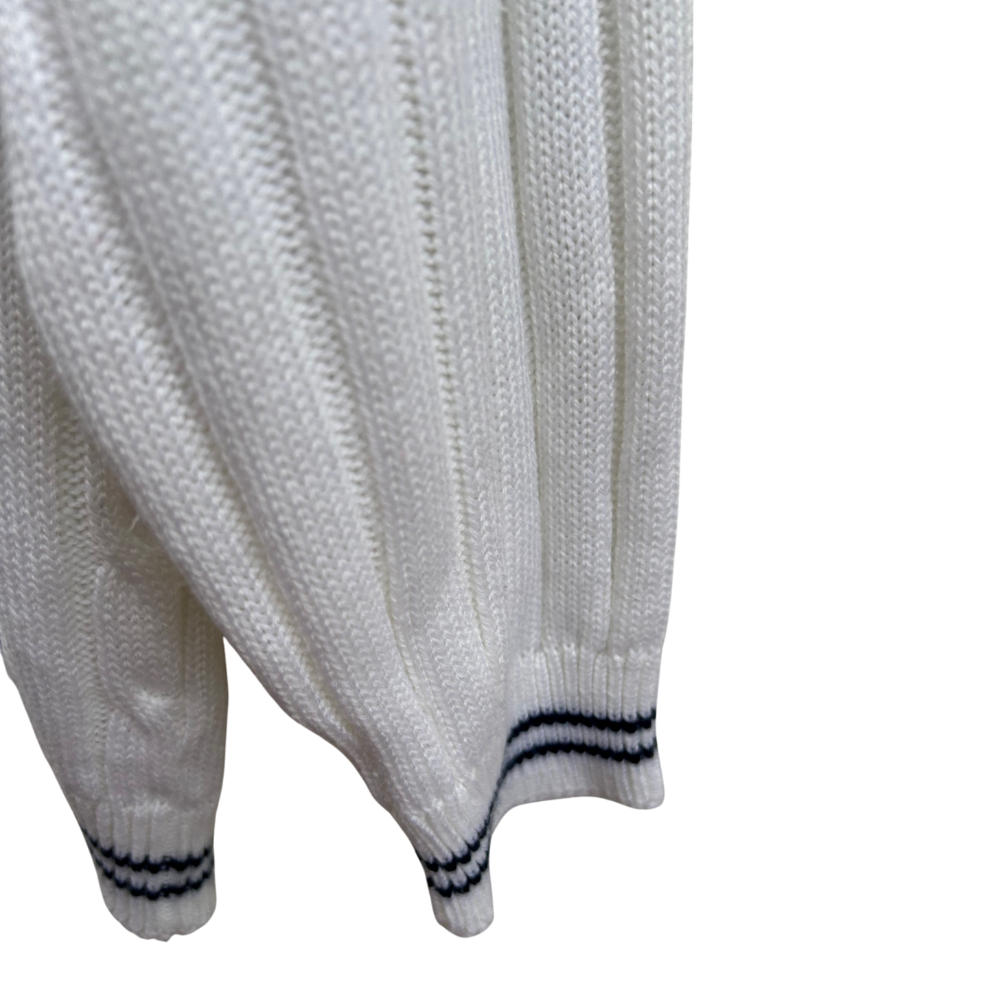 Pullover Herren Gr XL MaHel Weiß Marine Zopfmuster Strick kurz geschnitten klassisch