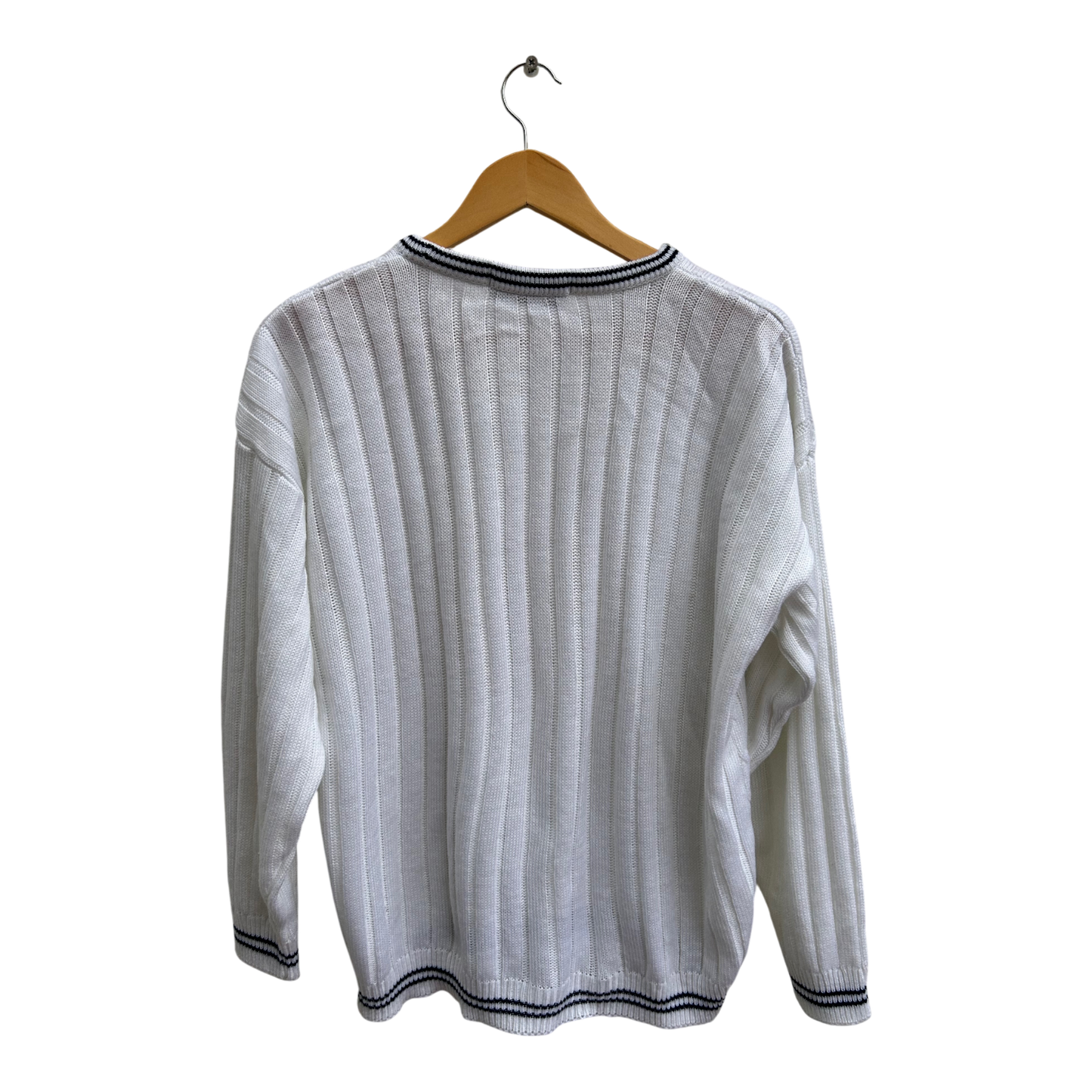 Pullover Herren Gr XL MaHel Weiß Marine Zopfmuster Strick kurz geschnitten klassisch