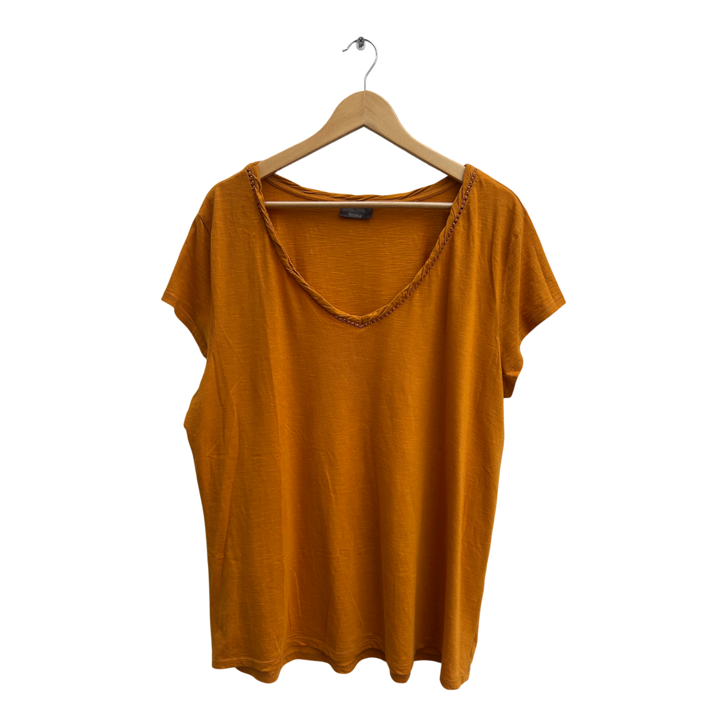 Cecil Shirt Damen Gr XL Grau BaumwolleYessica Shirt Damen Gr XL Orange Baumwolle Modal Kurzarm V-Ausschnitt Casual