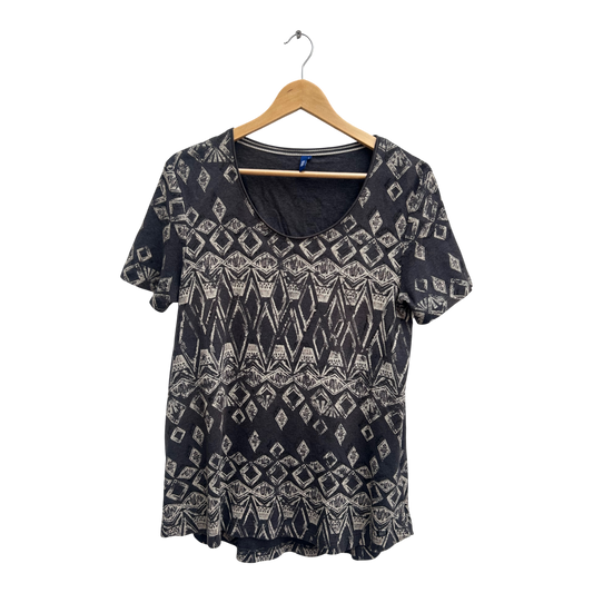 Cecil Shirt Damen Gr XL Grau Baumwolle Kurzarm Rundhals Muster Casual