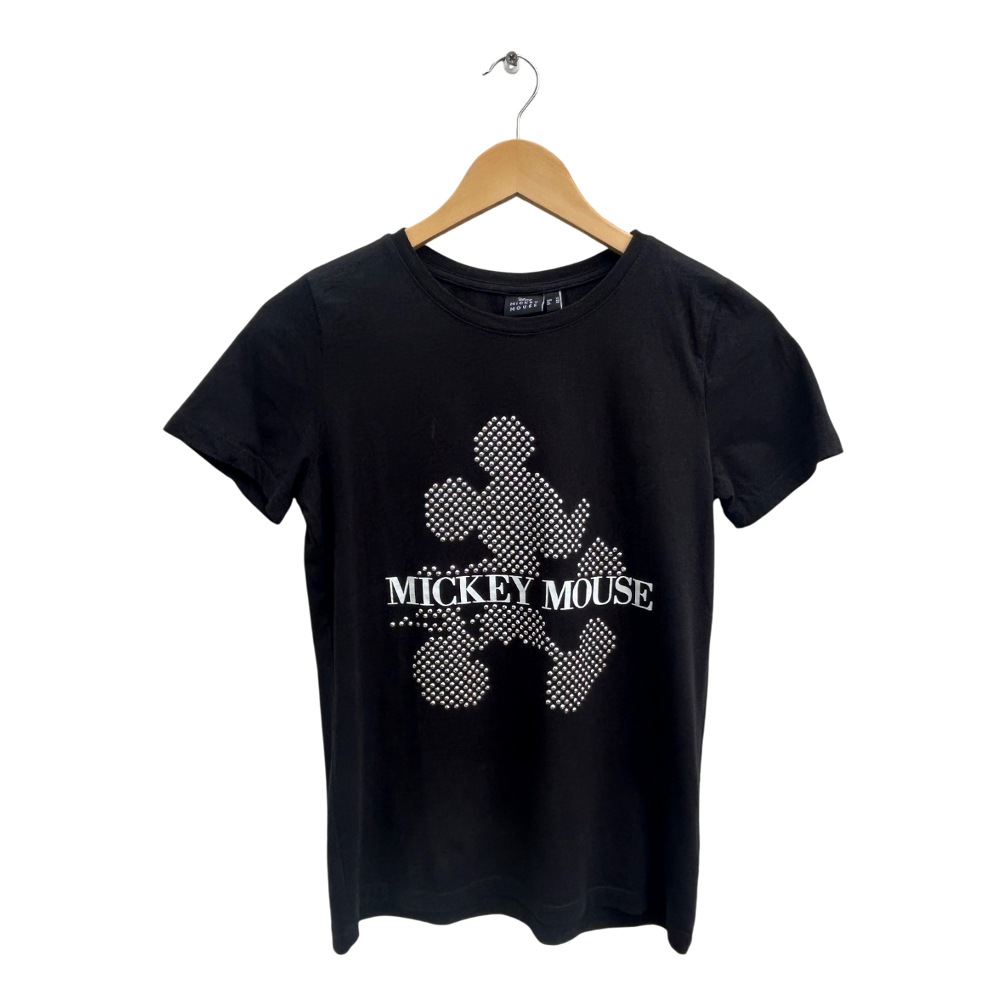 Disney Mickey Mouse Shirt Damen Gr S Schwarz Baumwolle Nieten Print Kurzarm