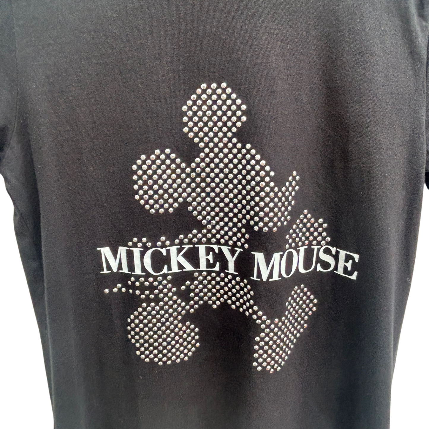 Disney Mickey Mouse Shirt Damen Gr S Schwarz Baumwolle Nieten Print Kurzarm