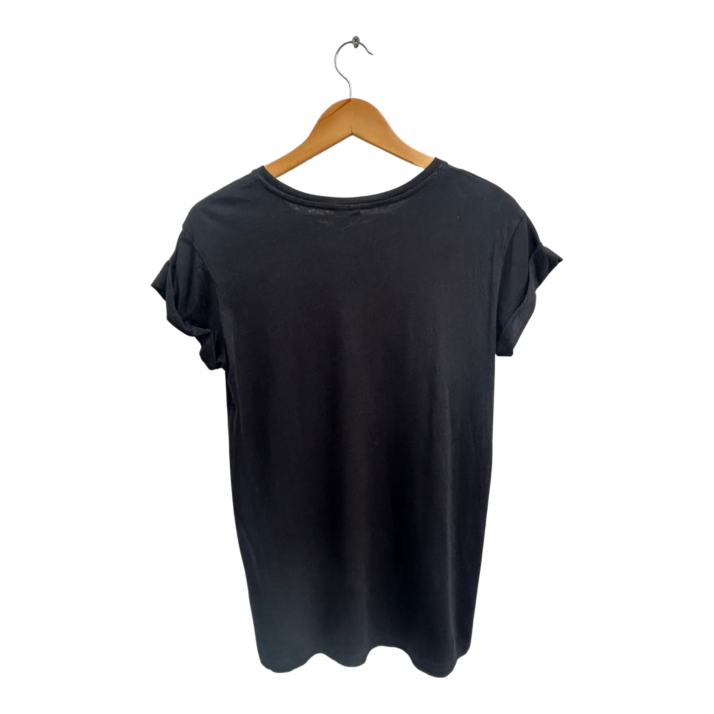 H&M Shirt Damen Gr XXS Schwarz Baumwolle Kurzarm Rundhals Basic Casual