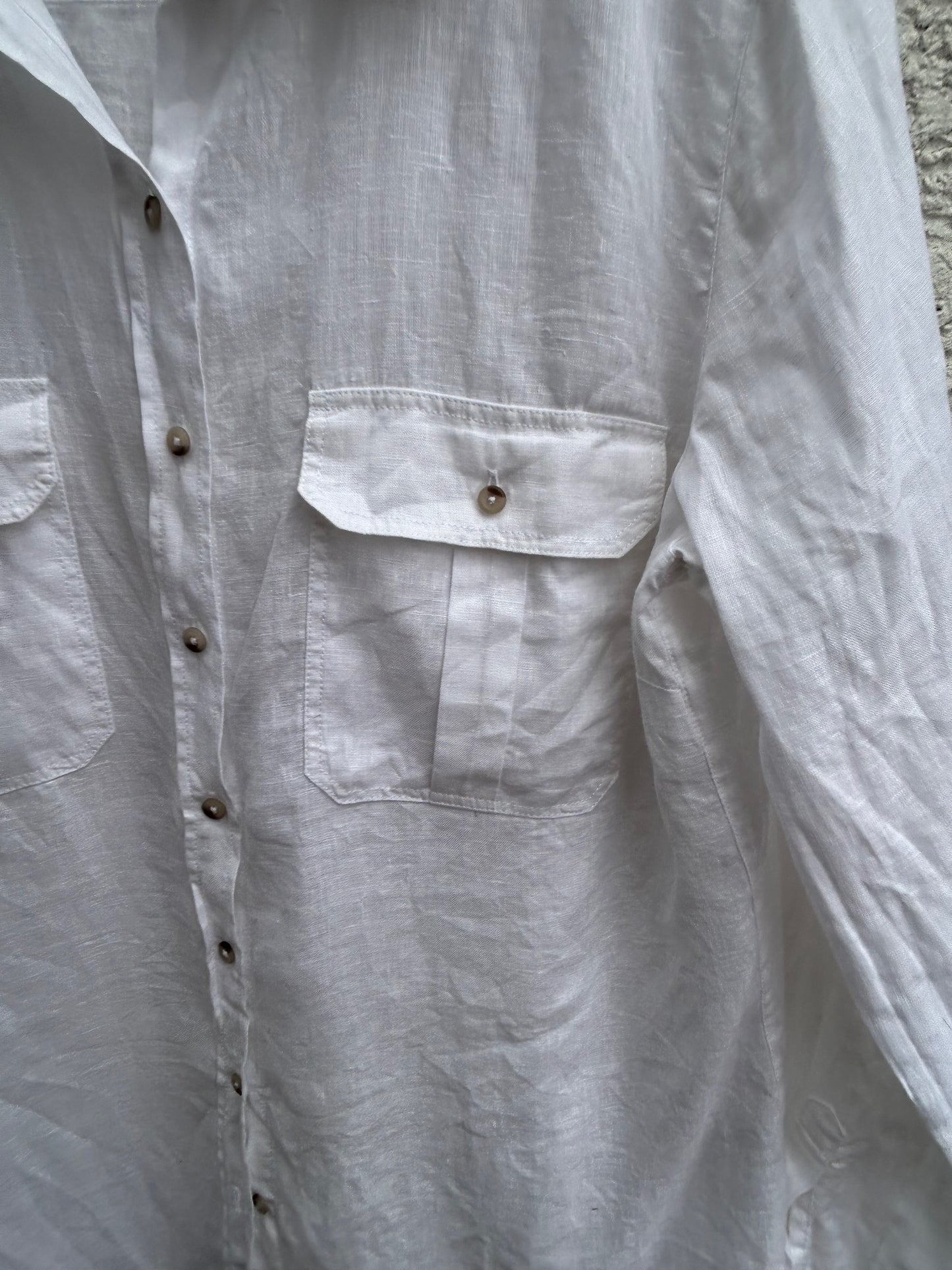 Brax Bluse Damen Gr 42 Weiß 100% Leinen Langarm Sommer Hemdbluse Elegant Klassisch