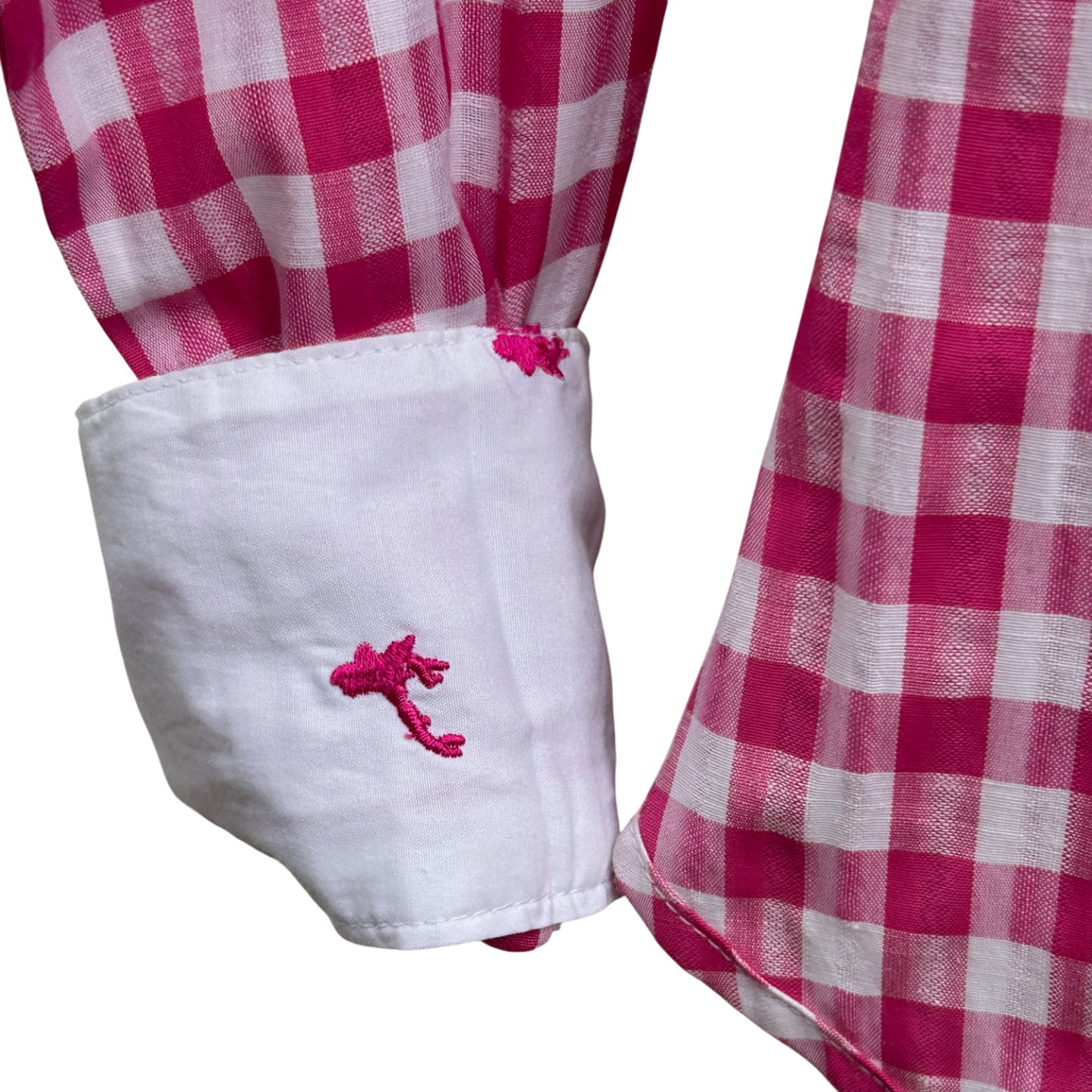 Stockerpoint Bluse Damen Gr 36 Karo Pink Weiß Baumwolle Rüschen Trachtenstil