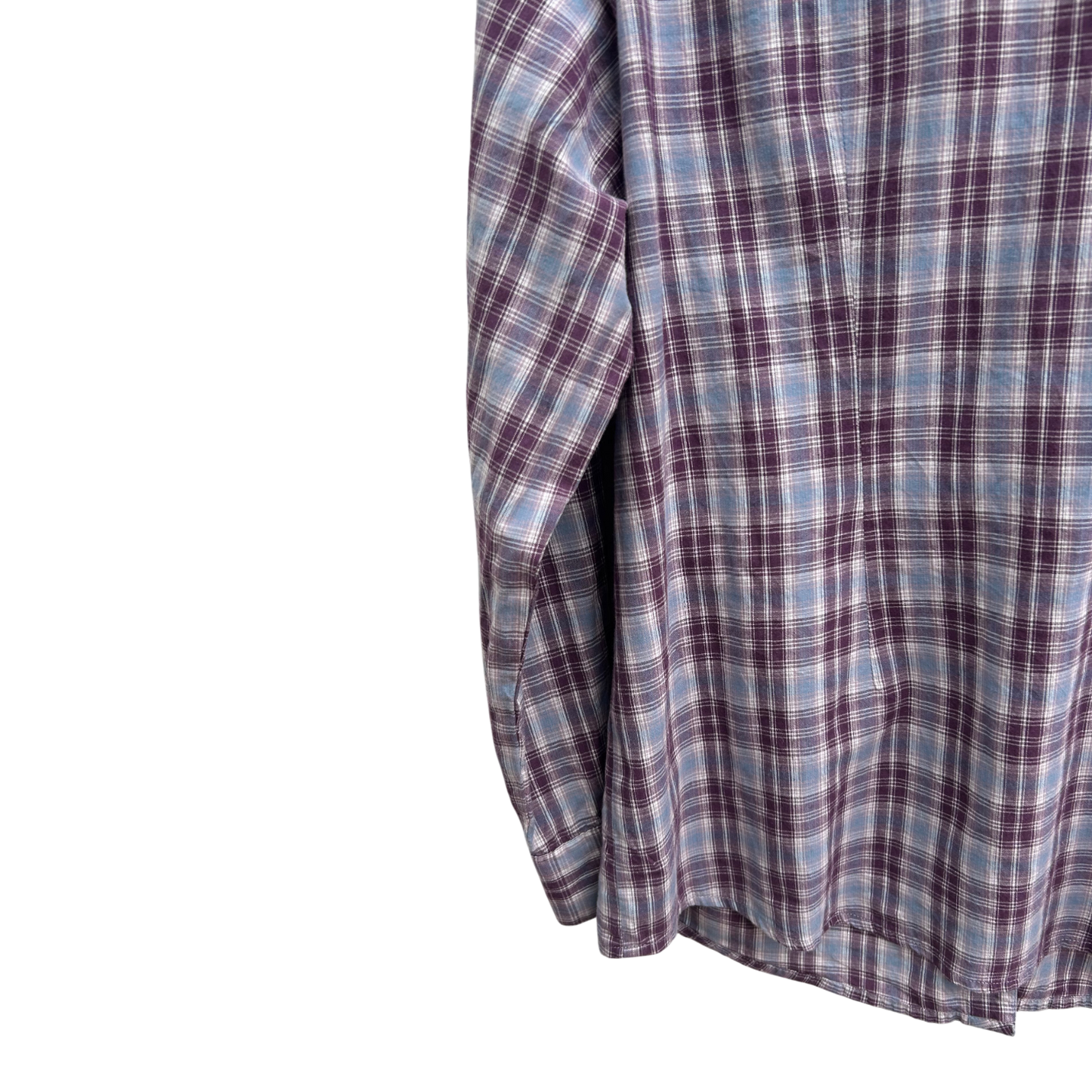 Laura Kent Bluse Damen Gr 46 Kariert 100% Baumwolle Langarm Lila Blau Rüschen