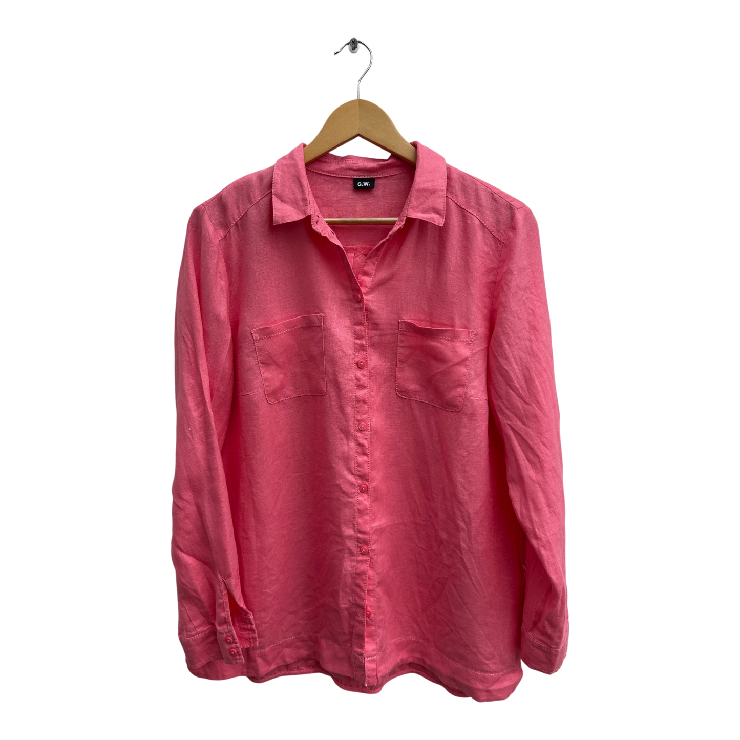 Gerry Weber Bluse Damen Gr 40 Koralle 100% Leinen Langarm Krempelärmel Sommer Elegant