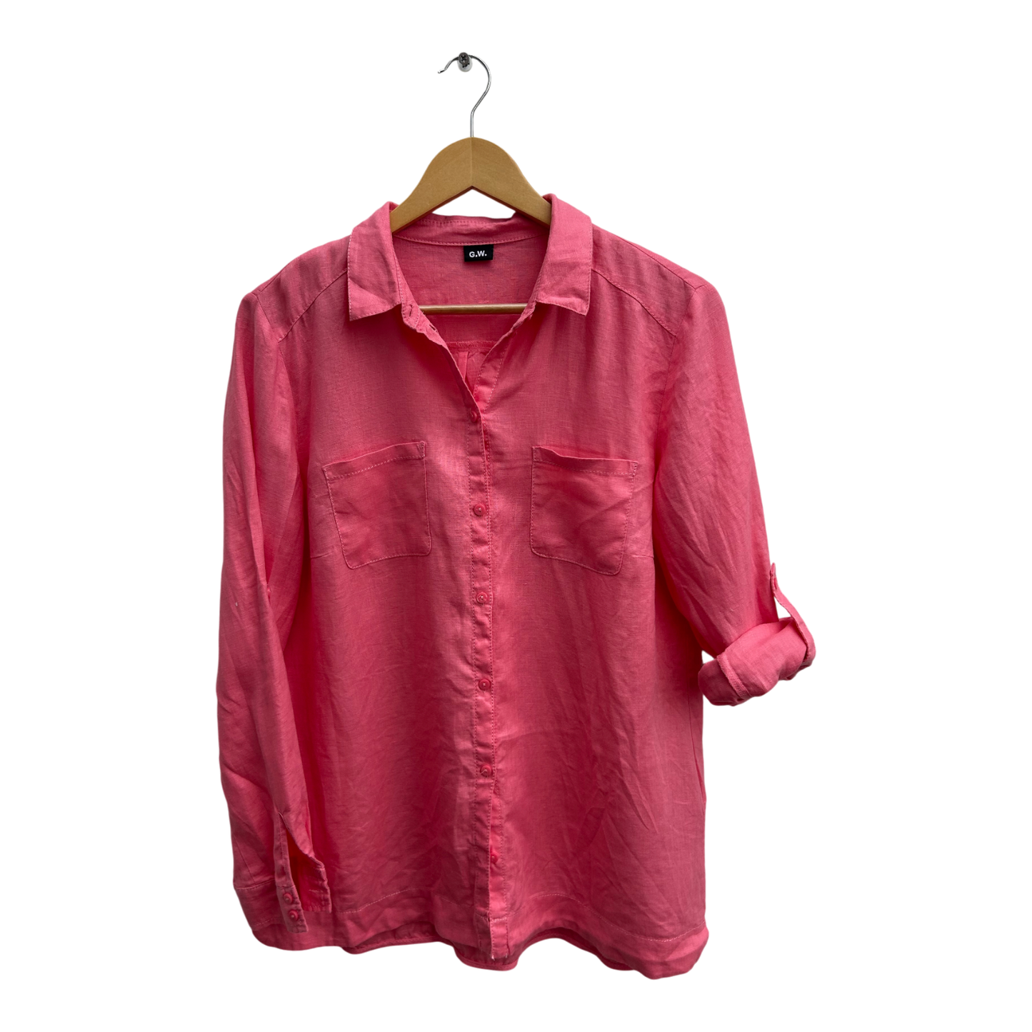 Gerry Weber Bluse Damen Gr 40 Koralle 100% Leinen Langarm Krempelärmel Sommer Elegant