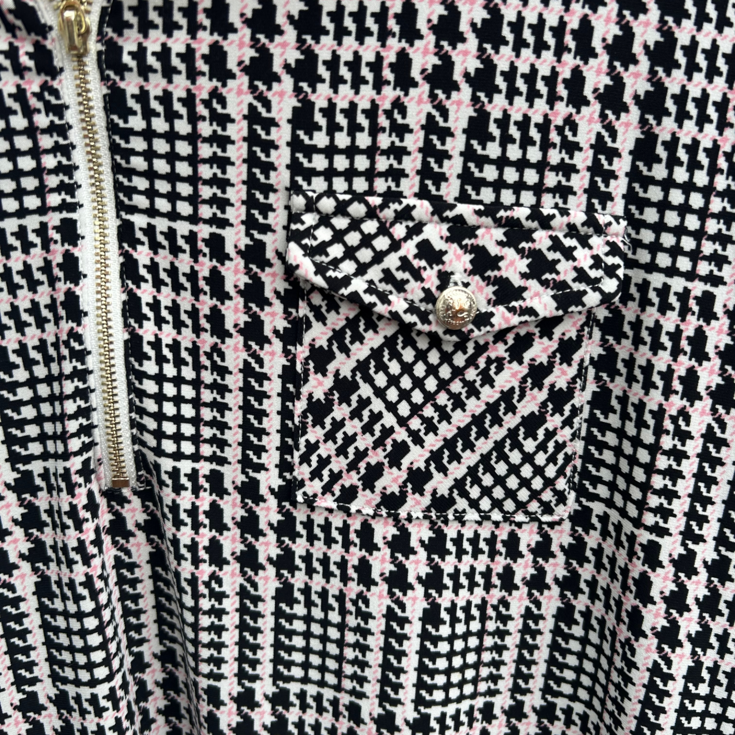 Tommy Hilfiger Bluse Damen Gr XL Schwarz Weiß Rosa Muster 3/4 Arm Elegant Stretch