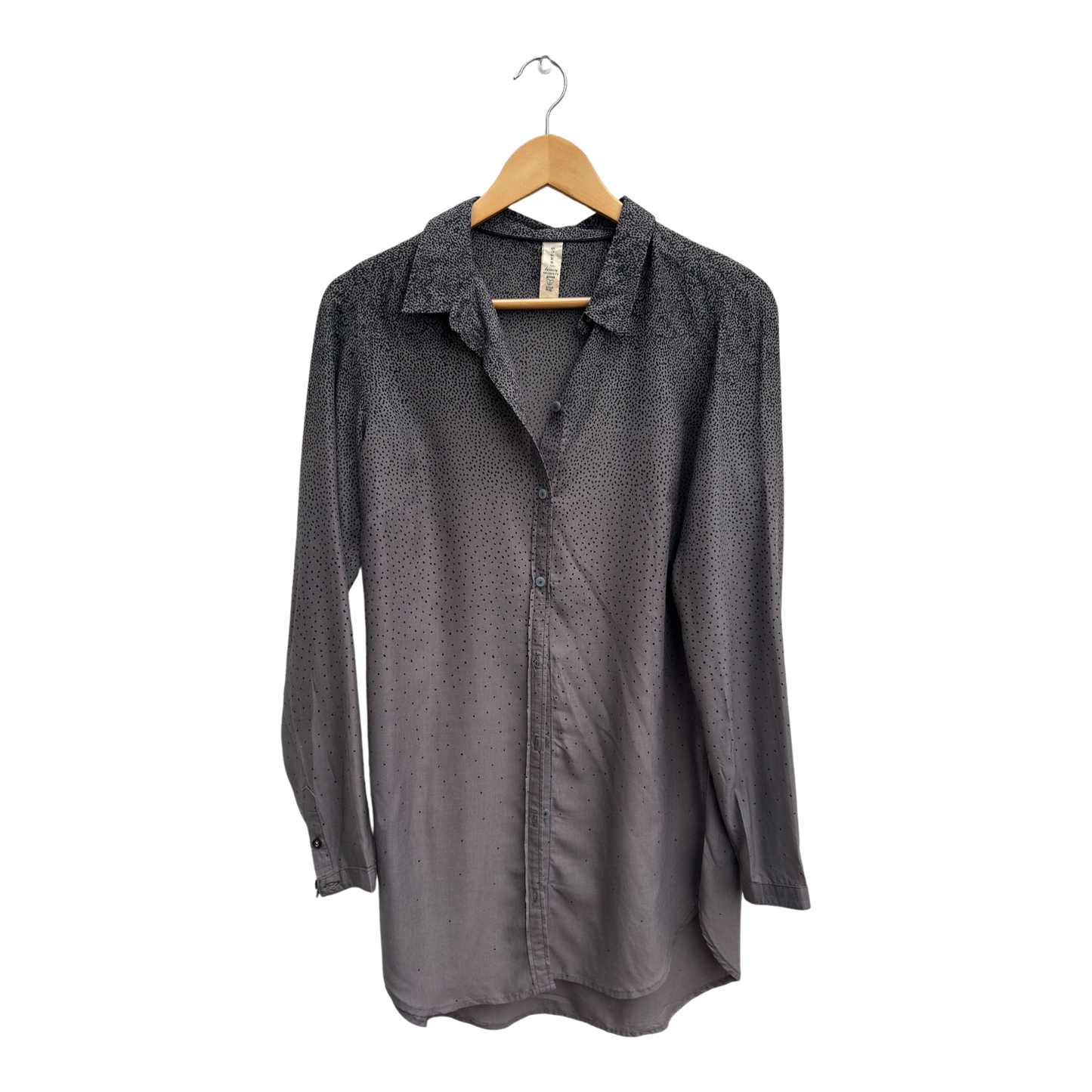 Campus Longbluse Damen Gr S Grau Schwarz 100% Viskose Punkte Muster Elegant Lang