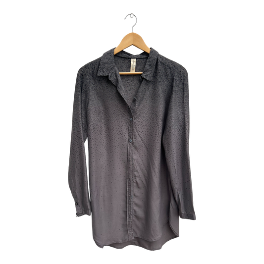 Campus Longbluse Damen Gr S Grau Schwarz 100% Viskose Punkte Muster Elegant Lang