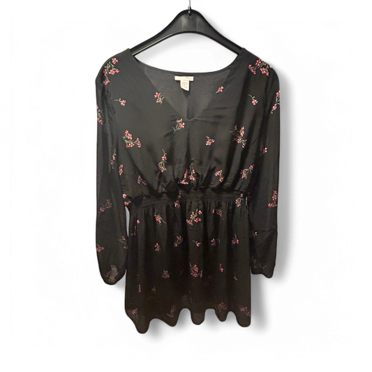 H&M Kleid Damen Dress Damenkleid Gr. XL Schwarz Blumen Sehr guter Zustand Sommer