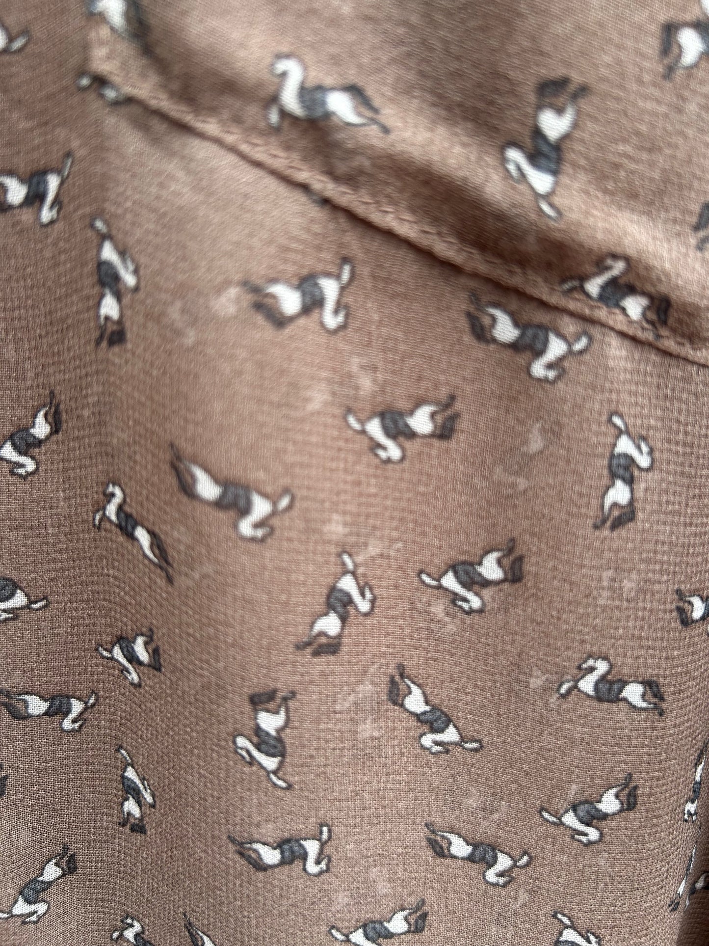 Blue Bird Bluse Damen Gr L Braun Transparent Krempelärmel 100% Polyester Pferde