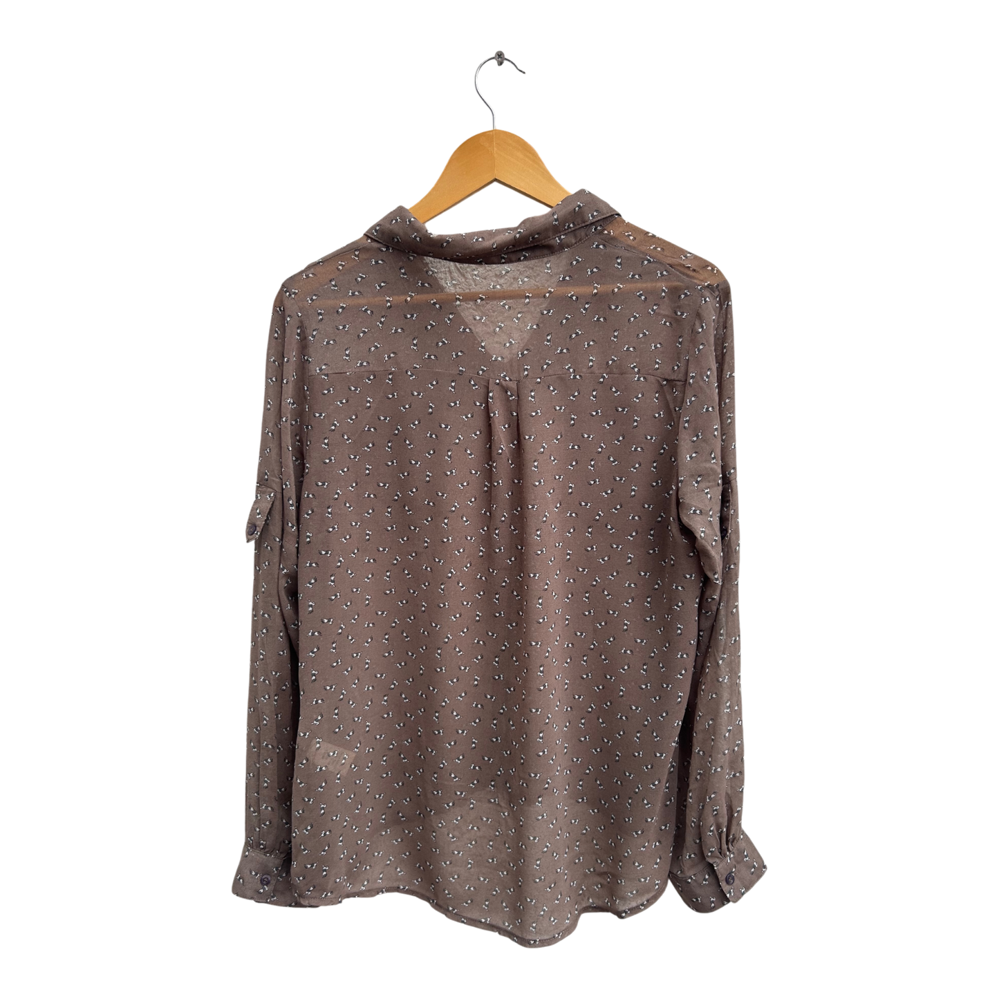 Blue Bird Bluse Damen Gr L Braun Transparent Krempelärmel 100% Polyester Pferde