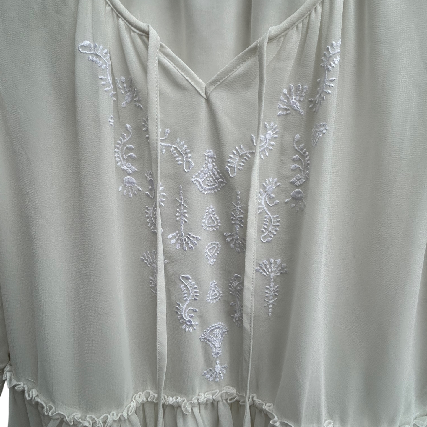 Gina Tunika Damen Gr 40 Creme Weiß Stickerei Boho Sommer Bluse Elegant Chiffon