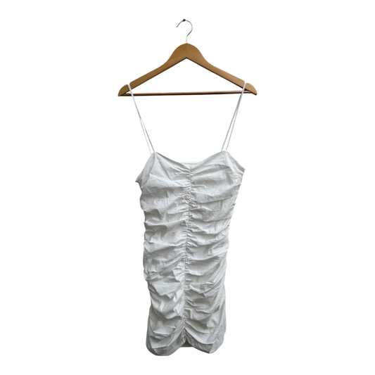 Zara Kleid Damen Gr L Weiß Baumwolle Leinen Stretch Partykleid Elegant Sommer