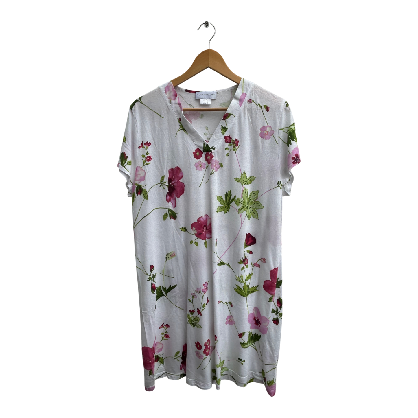 Hutschreuther Collection Kleid Nachthemd Damen Gr 46 Weiß Blumen Baumwolle Modal