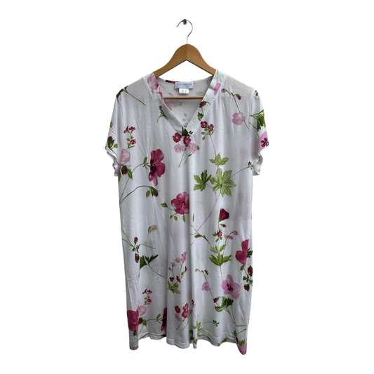 Hutschreuther Collection Kleid Nachthemd Damen Gr 46 Weiß Blumen Baumwolle Modal