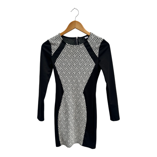 H&M Kleid Damen Gr 36 Schwarz Weiß Stretch Baumwolle Figurbetont Elegant Party